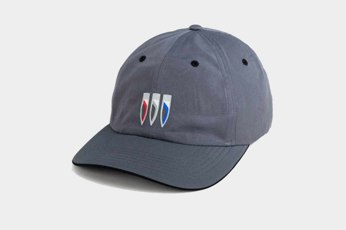 Gray Baseball Cap with Buick Logo, Curved Brim, and Visible Stitching